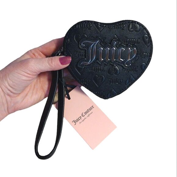 Juicy Couture Black Heart Shaped Zip Around 5" Wristlet NWT - Picture 2 of 13
